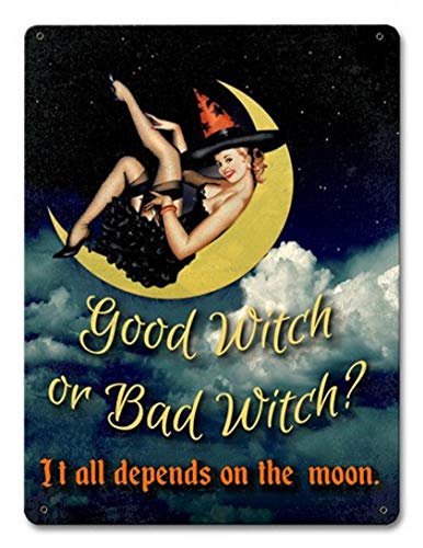 Tymall Good Witch Or Bad Witch?, Witch Pin Up, Broomsticks Vintage Halloween Decor Inspired Metal Sign 8X12 Inches Wall Art Signs #TOP1