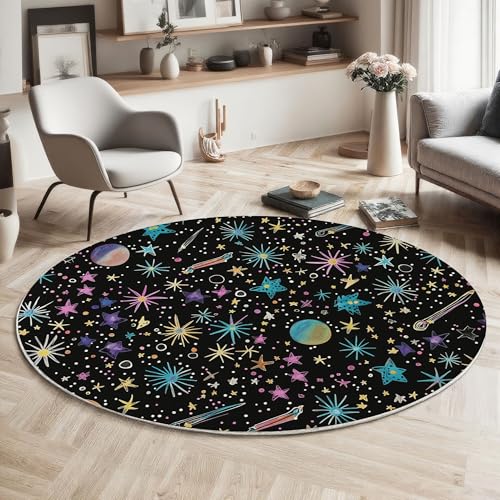 Tapis rond lavable en machine antidérapant style espace salon 80cm - 4