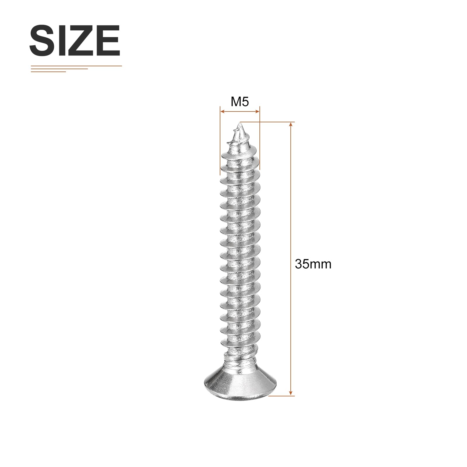 DTGN 100Pcs M5x35mm Flat Head Wood Screws, 304 Stainless Steel Phillips Self Tapping Screws - Good for Woodworking Furniture - Silver - Image 2