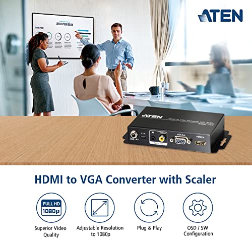 Conversor de vídeo Aten VC812 negro adaptador compacto de señal 3