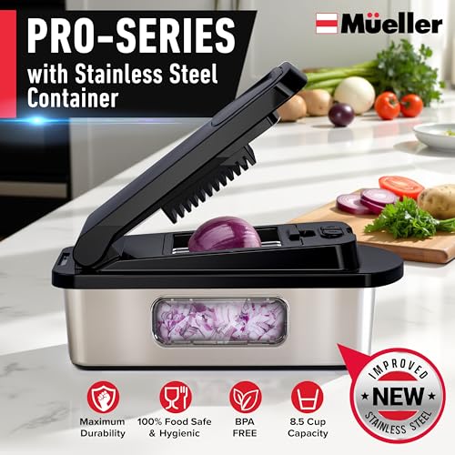 Mueller Pro-Series 10-in-1, 8 Blade Stainless Steel Multi Vegetable Chopper And Mandoline Slicer, Kitchen Tools and Gadgets, Food and Veggie Chopper, Mincer, Dicer, French Fry Cutter, Black