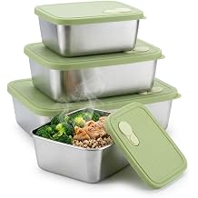 Microwave Safe 304 Stainless Steel Food Storage Containers With Lids, Stackable Reusable Metal Meal Prep Containers, Leak-Proof Kitchen Fruit Food Storage Organizer, Dishwasher Safe, 3pcs