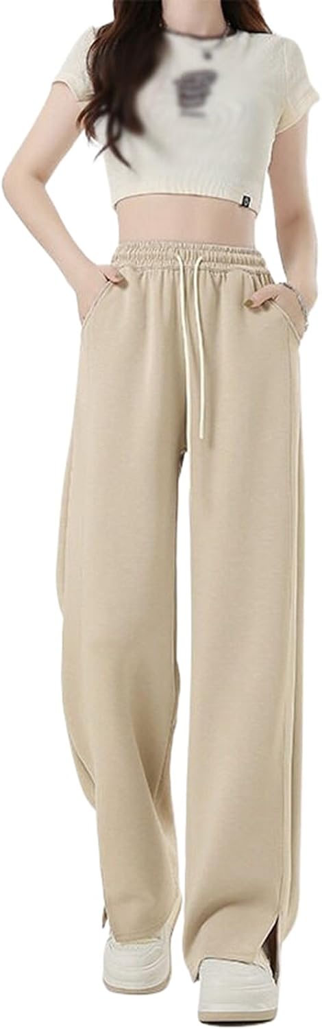 Women's Spring Fall High Waist Straight Casual Wide Leg Pants