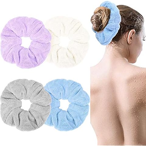 4 Stück Groß Handtuch Mikrofaser Trocknen Weich Dick Flauschig Haargummis Pferdeschwanzhalter Cover