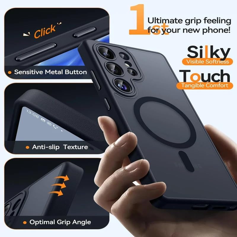 Image of Back Cover for Samsung Galaxy S23 Ultra 5G, Smoke Matte PC Back + Side Soft TPU Bumper Shockproof Magnetic Support Mobile Case Cover (Samsung S23 Ultra)