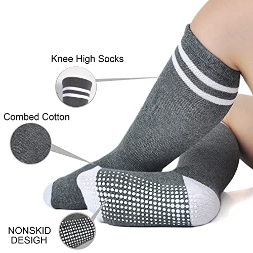 EPEIUS Knee High Socks with Non-Slip Grip,Toddler Athletic Stripe Team Tube Socks Kids Boys Girls 5-Pack2
