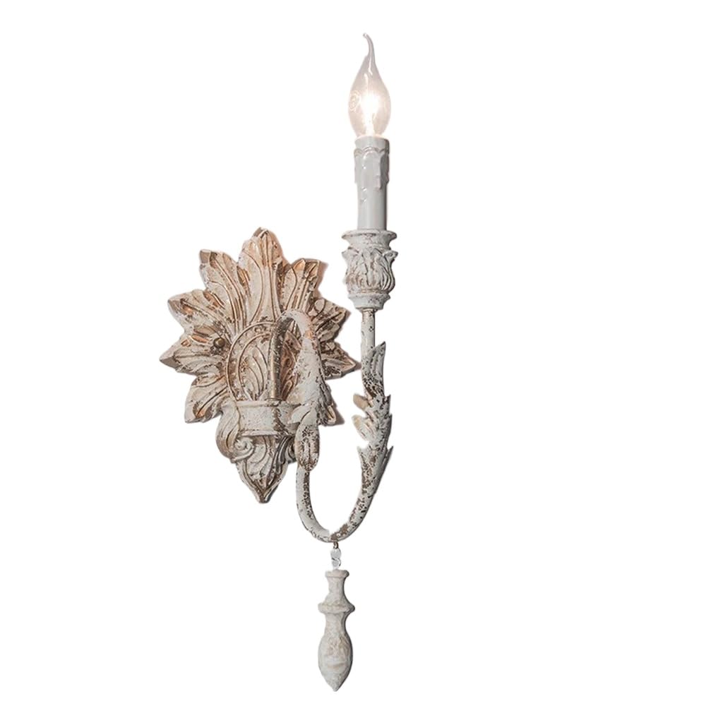 Abinlina Vintage French Country Wall Sconce - Distressed White 2-Light Candle Wall Light Fixture for Rustic Farmhouse Decor(1 Light)