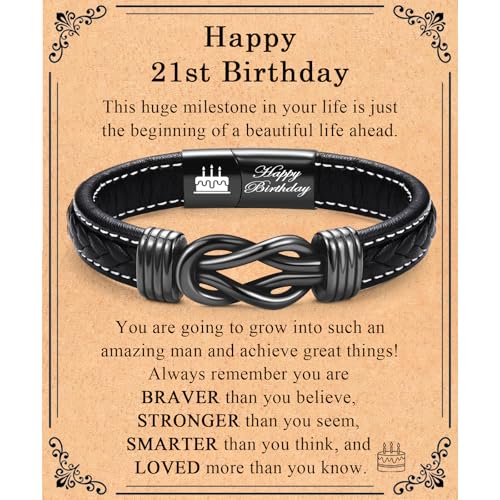21st Birthday Gifts for Him 21 Year Old Birthday Gifts for Him Cool 21st Birthday Leather Bracelet...