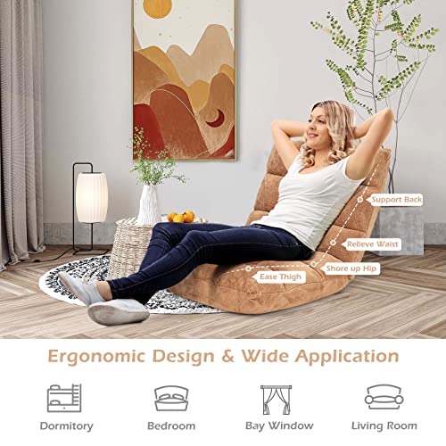 Image of COSTWAY Floor Chair, Video Gaming Chairs with Back Support, Adjustable 14-Position, Alloy Steel Frame, Soft Coral Fleece, Lazy Sofa Lounge for Reading Living Room Recliner for Adults Kids, Beige