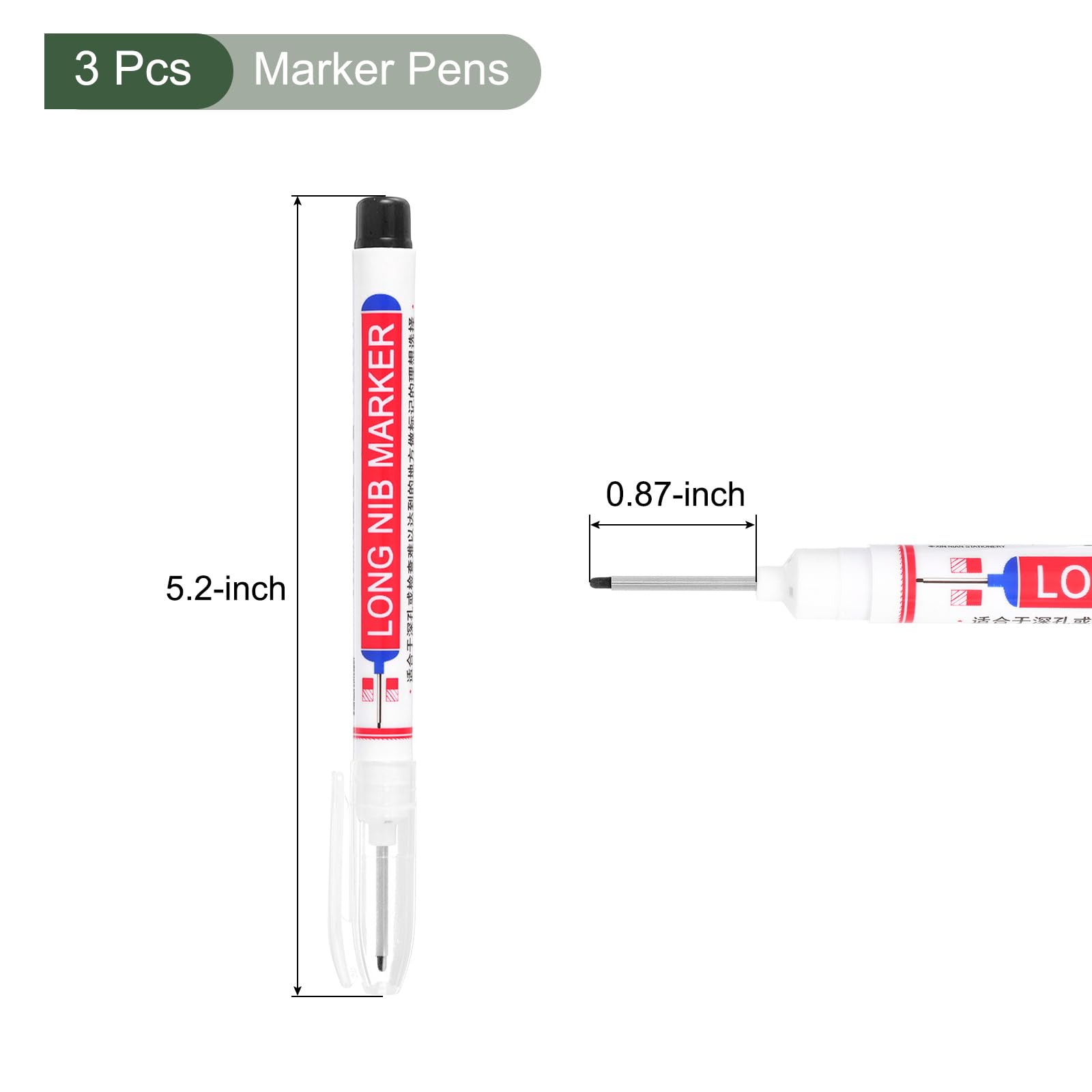 YOKIVE 3 Pcs Deep Hole Marker Pens, Black Ink Pen with Long Tip, Deep Hole Marking, Great for Home Decoration Woodworking - Image 2