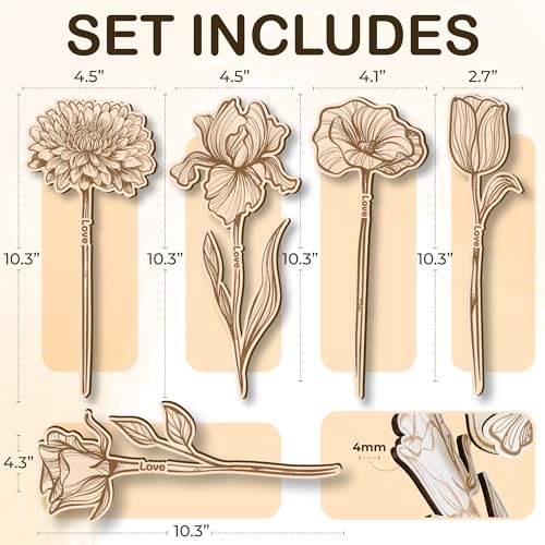 Image of WOODAMORE Wooden Flowers Bouquets - Wood Flowers with Stems, Unfinished Wooden Flower Cutouts Birthday Gifts for Her, Laser Cut Wood Flower Bouquet Wedding, Christmas, Birthday Decoration