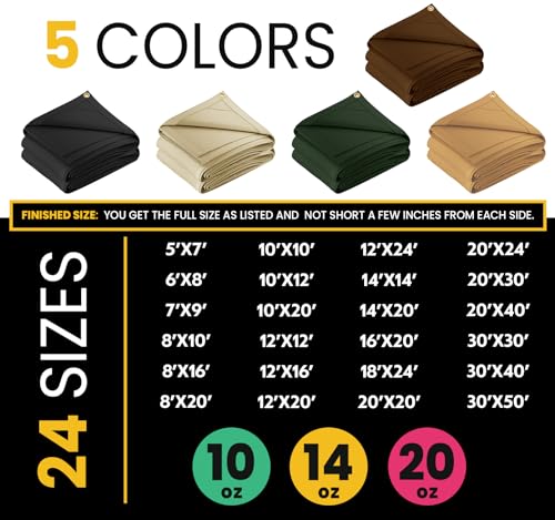 PROTARP Heavy Duty 14 OZ Water Resistant Canvas Tarp, UV Resistant Tarpaulin Cover with Rustproof Brass Grommets, Multipurpose for Canopy, Roof, Camping, Woodpile (Tan 10'X12') by PROTARP - Image 4