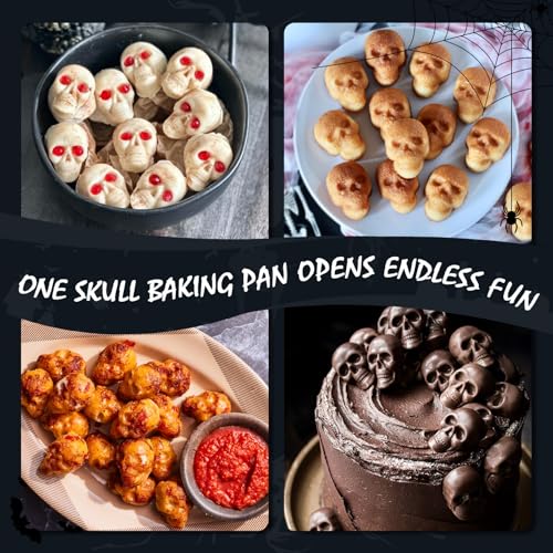 Image of HKNMTT Skull Silicone Molds for Halloween Baking Pizza Cake Pan Small Spooky Head Tray Reusable Food Grade Nonstick Bakeware for Oven Safe Horror Treats 6 Cavity Skeleton Mould