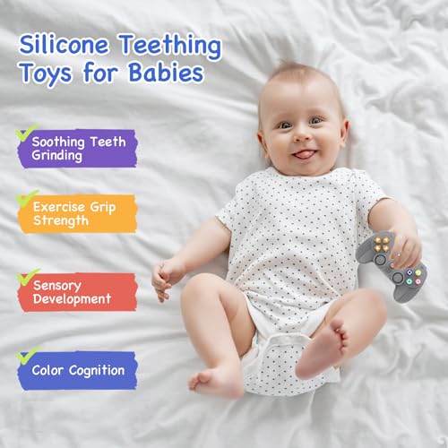 Image of Hooku Silicone Teething Toys for Babies 0-6 Months, Teethers for Babies 6-12 Months, Remote Teether for Baby, Sensory Toys for Babies, Baby Chew Toys