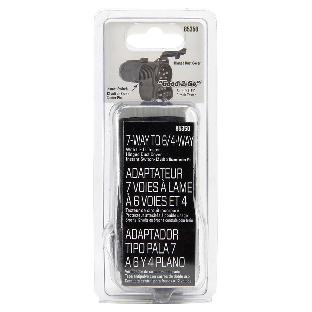 Reese Towpower 85350 7-Way to 6-Pin & 4-Way Flat Trailer Wiring Adapter with LED Circuit Tester, Designed for 12 Volt Systems, Corrosion Resistant
