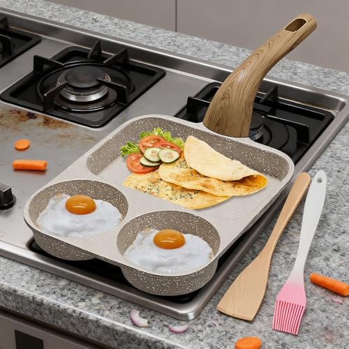 Poêle à œufs antiadhésive à 3 sections avec spatule et brosse pour le petit-déjeuner - 4