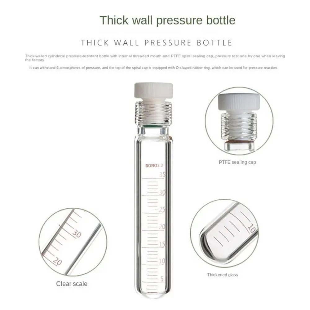 Cristalería de Laboratorio Botella de presión de pared gruesa Botella de presión de tornillo Tubo de presión de vidrio Tubo de reacción de PTFE(50ML)