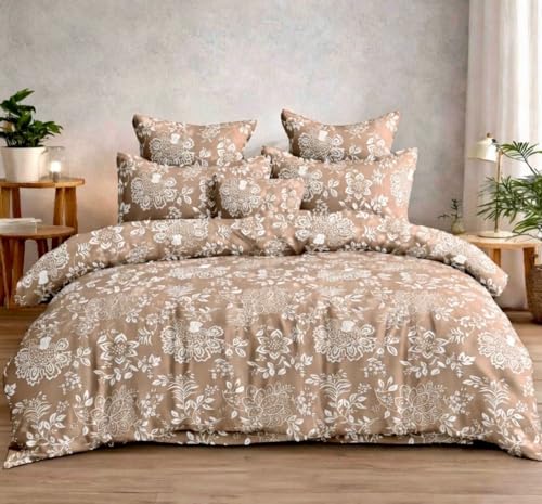 Image of DECOR2ADMIRE Premium Cotton Bedsheet Double King Size 90x100 Inches, 300 TC Soft Breathable Printed Bed Sheet with 2 Pillow Covers (Beige Blossom, Double 90 inch x 100 inch)
