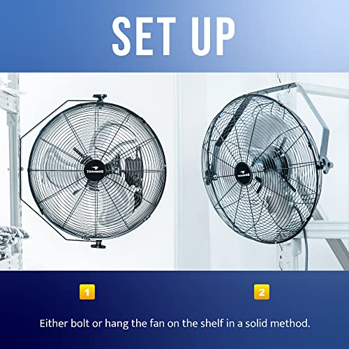 Tornado - 20 Inch High Velocity Industrial Wall Fan - 4750 Cfm - 3 Speed - 6 Ft Cord - Industrial, Commercial, Residential Use - Ul Safety Listed #TOP5