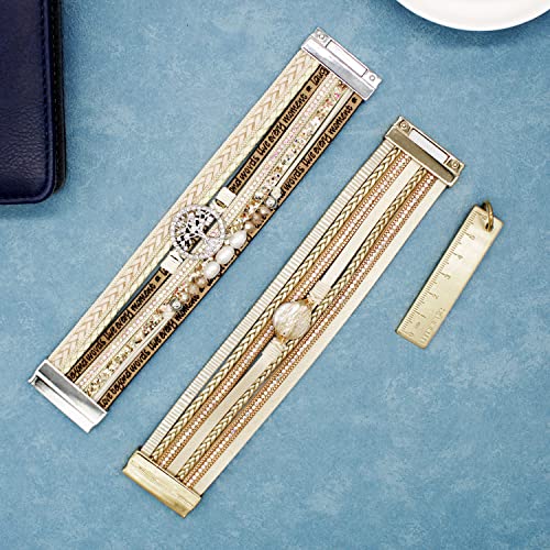 Lightonit Leather Multilayer Bracelet Ladies Bracelets Inspirational Gifts Boho Jewelry Wirh Baroque Pearl Cuff Bangle Bracelet Christmas Gifts For Women Teen Girls #TOP3