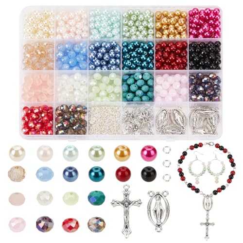 NBEADS Rosary Making Kit 1120 Pcs Necklace Making Set Rosary Prayer Making Supplies Necklace Set Cross Beads Kit for Rosary Easter Bracelet Necklace Jewelry Making