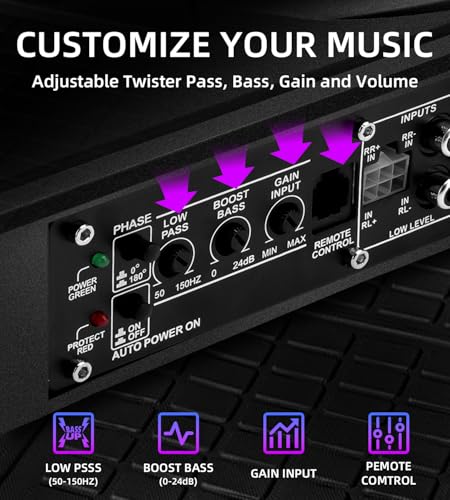 Image of 2026 Upgraded 1600W 10 inch Slim Under Seat Subwoofers with Amp & LED Ambient Lights for Truck /Car - Deep Bass, Individual Controls (LPF /Gain /Bass Boost), High Output Distortion-Free Audio
