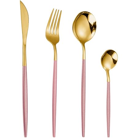 Amazon Xixian 高級ステンレス カトラリーセット 4本セット 洋食器 オシャレ 業務用 レストラン 飲食店 ステンレス製 ト ステーキナイフ ディナーフォーク ディナースプーン ティースプーン 4点セット ピンク Xixian カトラリーアソートセット 通販