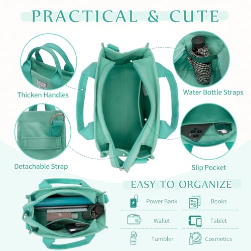 Image of VASCHY Canvas Tote bag, Casual Reusable Work Totes for Women Teachers with Zippers Pockets Crossbody Shoulder Bag Purse