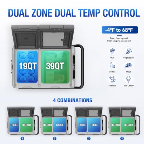 Image of YELLOW JACKET 12 Volt Car Refrigerator 58 Quart, Portable Freezer Dual Zone, -4℉-68℉ Electric Cooler for Camping Road Travel,12 /24V DC & 110~240 V AC for Truck RV Home Office