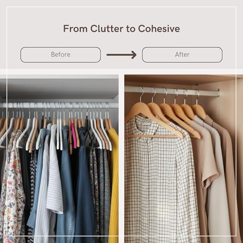 Straame - Strong Brown Premium Wooden Coat Hangers - Made with Natural Wood and Non-Slip Trouser Coat Jacket Hangers Pants Bar - Extra Smooth Finish - Strong Shoulder Notches (Pack of 40) - 6