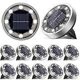 vighep Solar Lights Outdoor Garden, 12 Pack Super Bright Led Solar Ground Lights, IP65 Waterproof Disk Light, Flat Pathway Lighting for Garden Lawn Patio Deck Walkway Landscape-Cold White