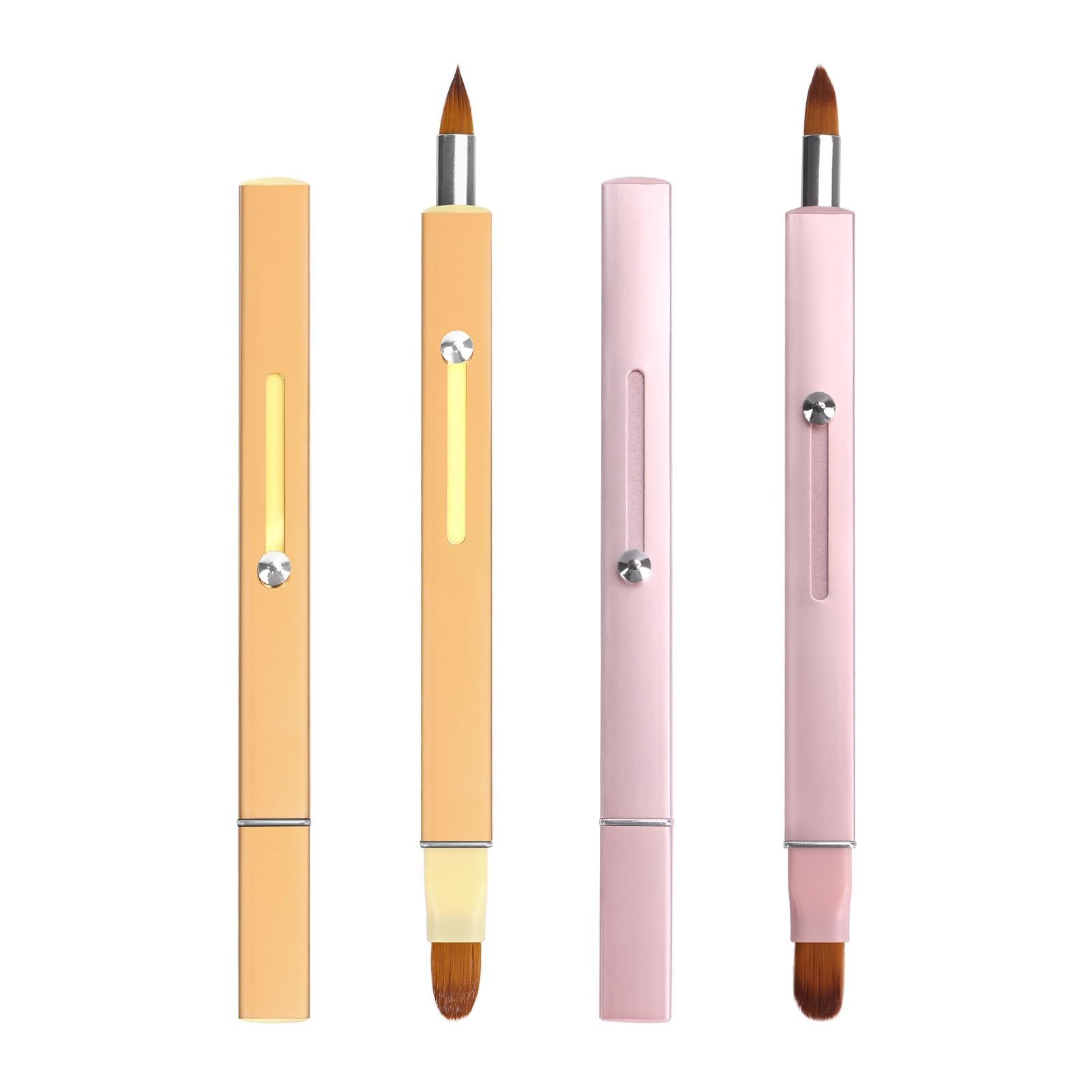 NALACAL Retractable Lip Brush for Lipstick, Double-Ended Applicator With Cap, Portable Liner Brush, Gloss, Eyeshadow Smudge Concealer Brush (Pink+Gold) (2 Pieces)