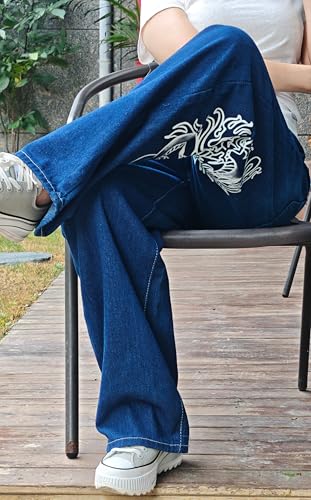 Unisex Y2K Hip-Hop Gothic Jeans Casual Baggy Oversize Streetwear Gragon Print Letter Graphic Retro Denim Pants3