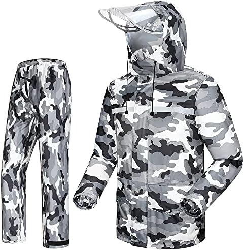 iCreek Rain Suit Jacket & Trouser Suit Raincoat for Men & Women Outdoor All-Sport Waterproof Breathable Anti-storm (XL-USA, Gray camouflage)