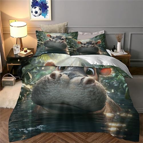 Housse de couette hippo avec éclair ultra douce parure lit microfibre résistant