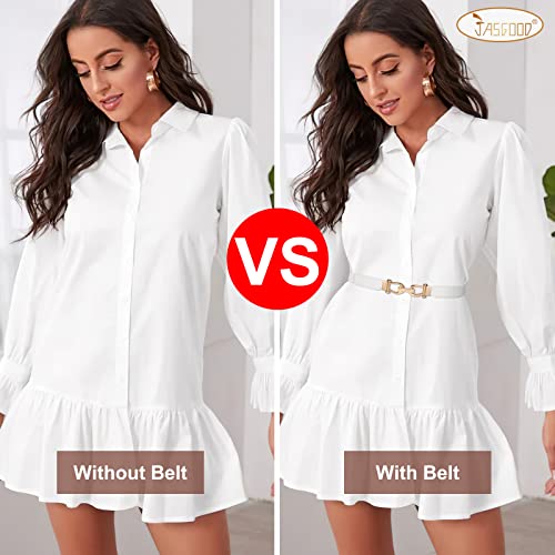 JASGOOD 2 Pack Women Thin Skinny Waist Belt for Women Elastic Stretch White Belt for Dress Pants3