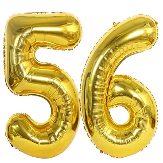 2 globos de 100 cm con el número 56, color dorado, tamaño XXL, 100 cm, para fiesta de cumpleaños