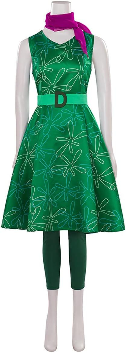 Womens Inside Cosplay Out Costume Disgust Green Dress Suit Mood Halloween Outfit Fancy Dress Scarf Socks Full Set - Image 2