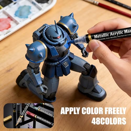 Image of Shopiable Store Dual-Tip Two-Color Metallic Acrylic Markers Set | Brush & Fine Tip | Waterproof, Quick Dry, High-Pigment Paint Pens for Rock, Glass, Wood, Canvas & DIY Crafts (12 Colors 6 Pcs)