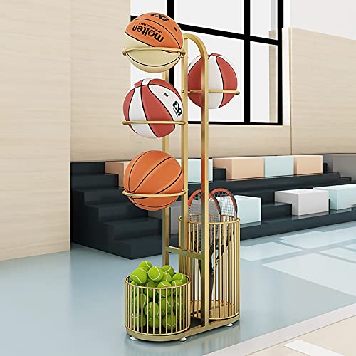 Basketbalwagen Opbergrek voor Basketbal/Tennis, Gouden Vloerstandaard Organizer voor Sportuitrusting voor… - Image 3