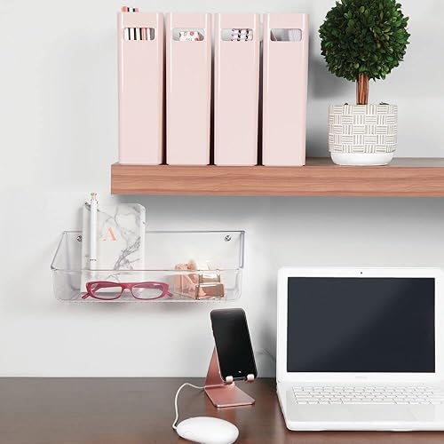 Miniatura 3 de mDesign Bandeja organizadora de almacenamiento de plástico para el hogar con cinta autoadhesiva, estante colgante para paredespuertas en la entrada,