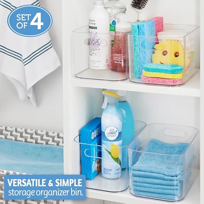 STORi Bliss 10 x 6 Open Clear Pantry Organizer Bin, Set of 4, Plastic Containers with Handle for Kitchen, Fridge, Cabinet, Closet, Bathroom, Undersink Storage Made in USA