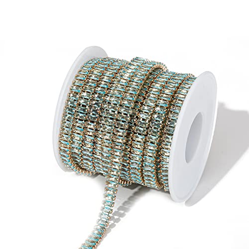Youngjewl 1 Yards Zircon Crystal Rhinestones Close Chain Rectangle Beaded Trim For Sewing Craft Diy Decoration（5X2.5Mm Aquamarine） #TOP26