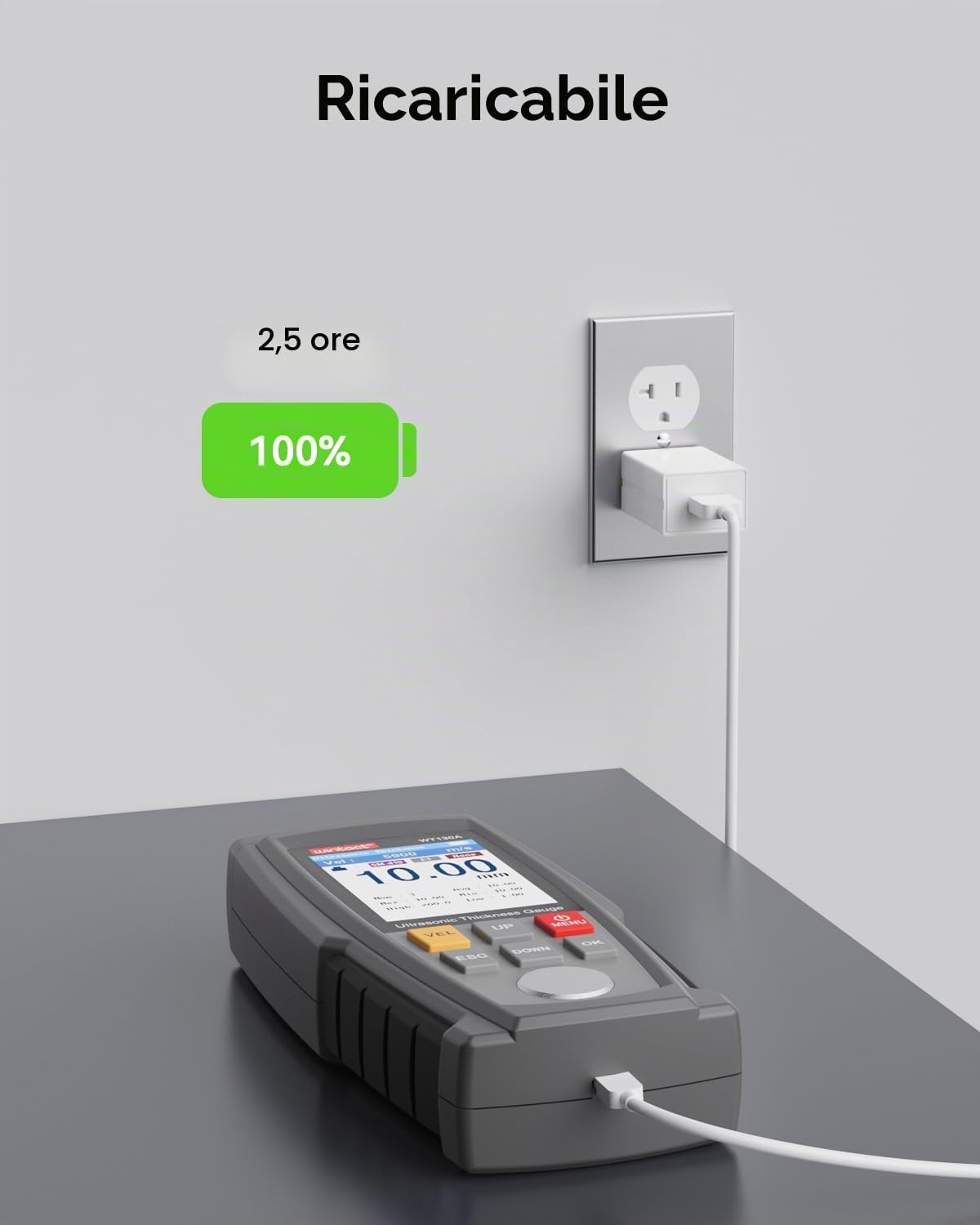 Wintact Spessimetro digitale a ultrasuoni, gamma da 0,039 a 30 cm, con sonda per misurare materiali metallici e non metallici, acciaio, argento, plastica, vetro, PVC, tubi