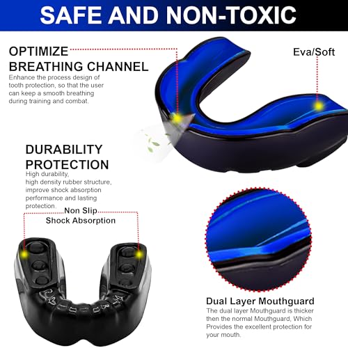 Double Layer Mouth Guards Slim Fit Junior Mouldable Gum Shield with Case for Boxing Men MMA Rugby Hockey Basketball Muay Thai Kickboxing Football All Contact Sports ( - Image 3