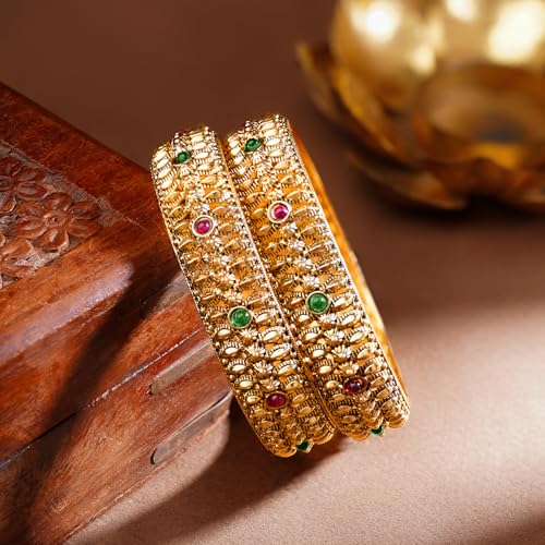 Image of Rubans Gold Plated Set of 2 Bangles Handcrafted Traditional Stylish Trendy Jewellery Gift for Women & Girls