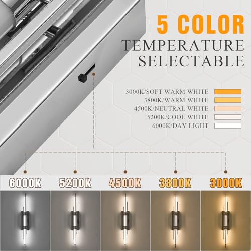 Image of 31 inch Chrome Bathroom Vanity Light Dimmable 5CCT Bathroom LED Wall Light Over Mirror Modern Wall Mount Lighting Fixture Hardwired