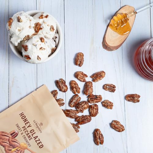 Image of Honey Glazed Pecans 5 oz - Caramelized Pecans with Real Honey, Crunchy & Sweet Roasted Nuts Snack in Resealable Pouch - Gourmet Glazed Pecan Halves by La Nogalera