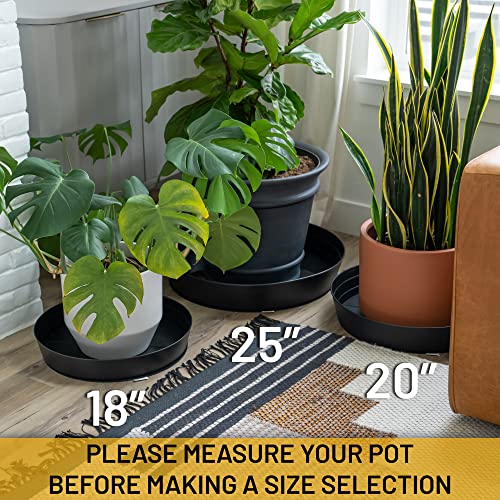 Garden Hour 20 Inch Extra-Large Plant Saucers For Potted Plants & Felt Mat For Floor Protection- Plastic Plant Trays For Indoors No Holes - Extra-Deep Drip Trays For Potted Plants - 20W X 3.7D In. #TOP5