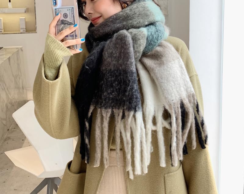 Chunky Winter Scarfs for Women Cold Weather Warm Knit Thick Plaid Scarf Long Large Oversized Checked Scarves - Image 6